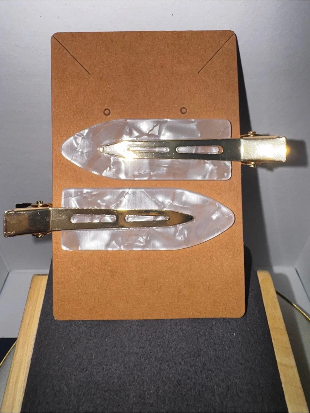 Gold-Tone Hair Clips with Mother-of-Pearl Effect - Set of 2
